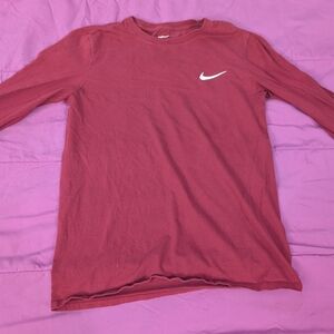 Nike Maroon Long Sleeve Tee with White Swoosh